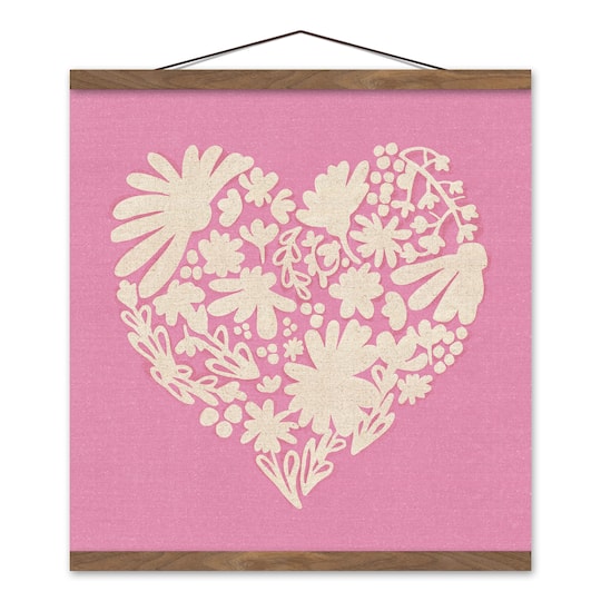 Floral Heart 16" x 16" Teak Hanging Canvas